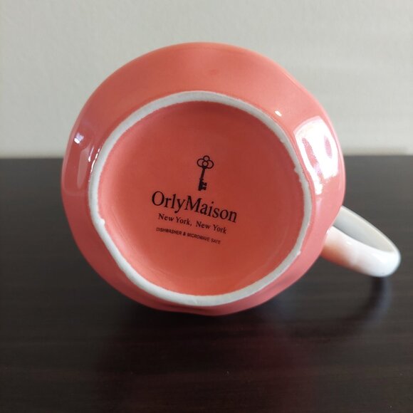 Rare Orly Maison New York Peach & White Speckled Dimpled Thumbprint Coffee Mug - Picture 5 of 5